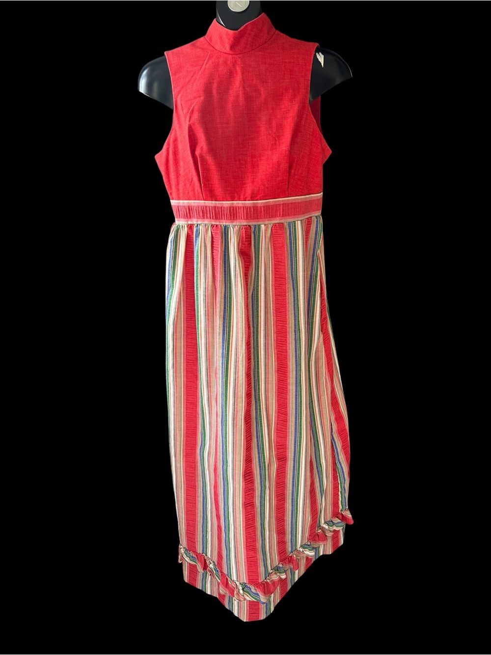 70s maxi dress, boho, picnic, red and striped